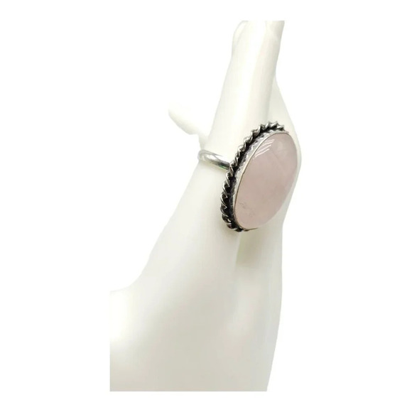 Silver Plated Oval Shape Rose Quartz Gemstone Dome Ring Vintage Size 7 - Picture 2 of 5